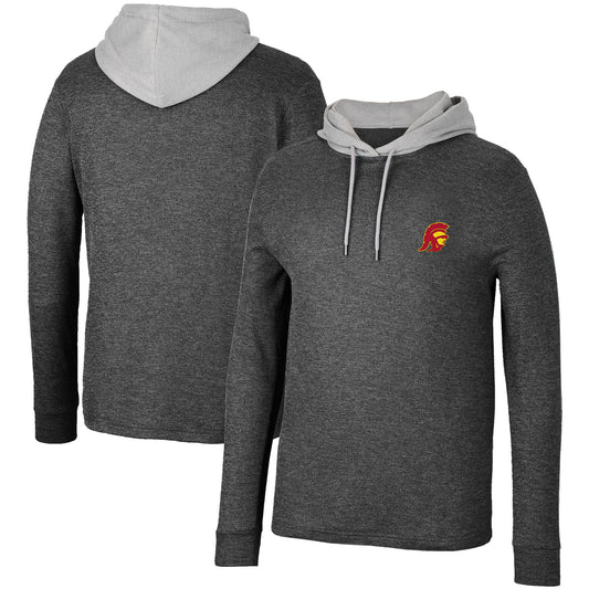 Men's Colosseum Black USC Trojans Ballot Waffle-Knit Thermal Long Sleeve Hoodie T-Shirt