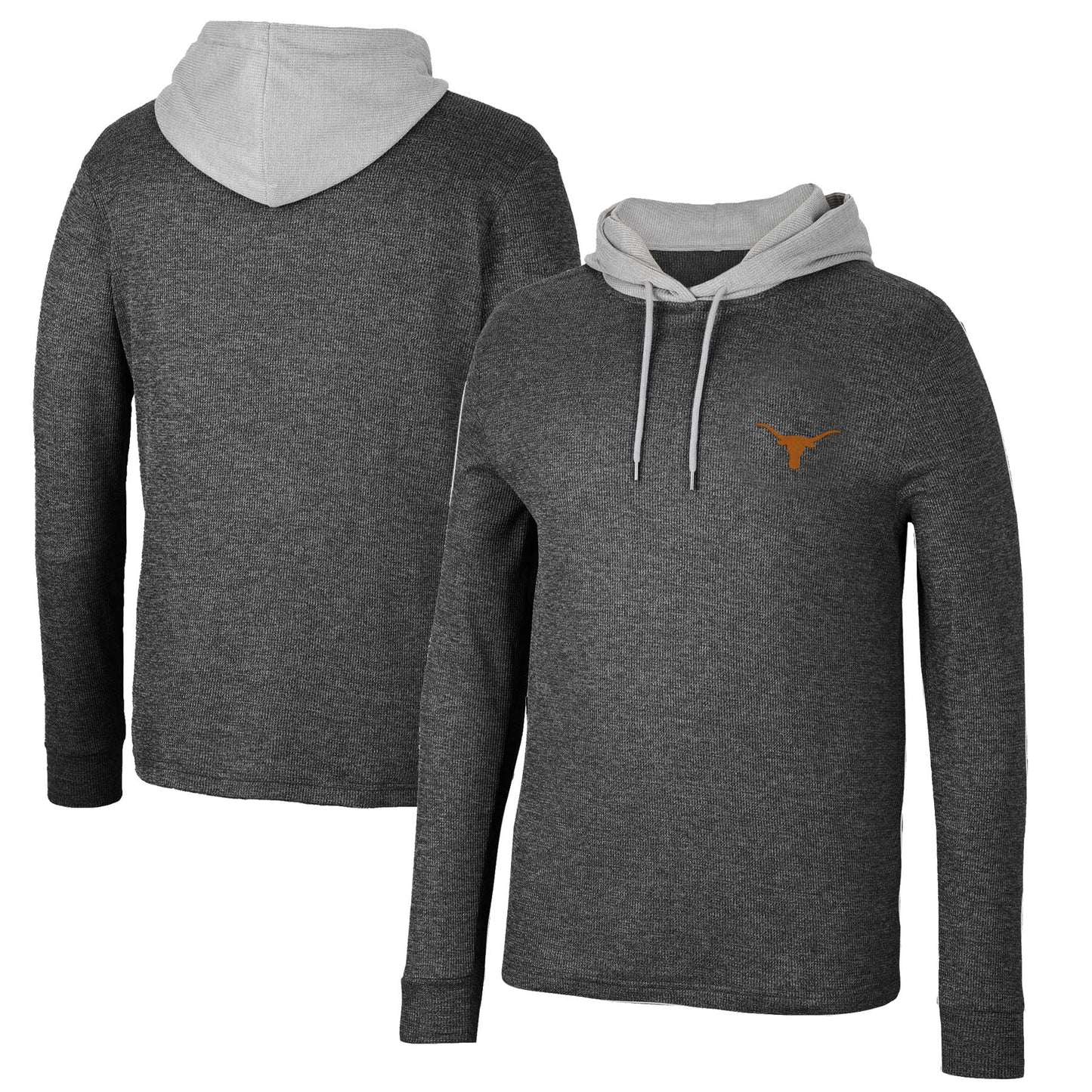 Men's Colosseum Black Texas Longhorns Ballot Waffle-Knit Thermal Long Sleeve Hoodie T-Shirt