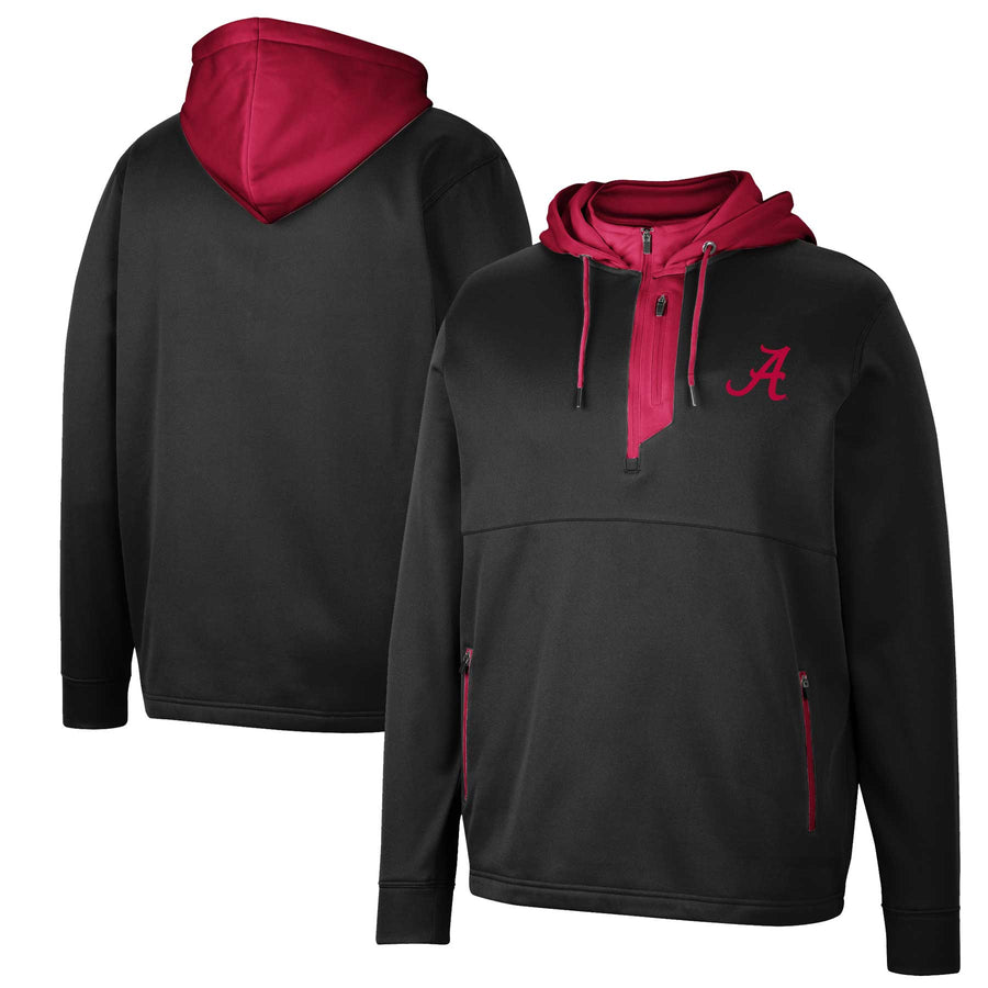 Men's Colosseum Black Alabama Crimson Tide Luge 3.0 Quarter-Zip Hoodie