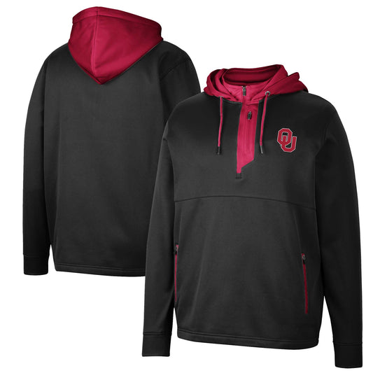 Men's Colosseum Black Oklahoma Sooners Luge 3.0 Quarter-Zip Hoodie