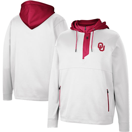 Men's Colosseum White Oklahoma Sooners Luge 3.0 Quarter-Zip Hoodie