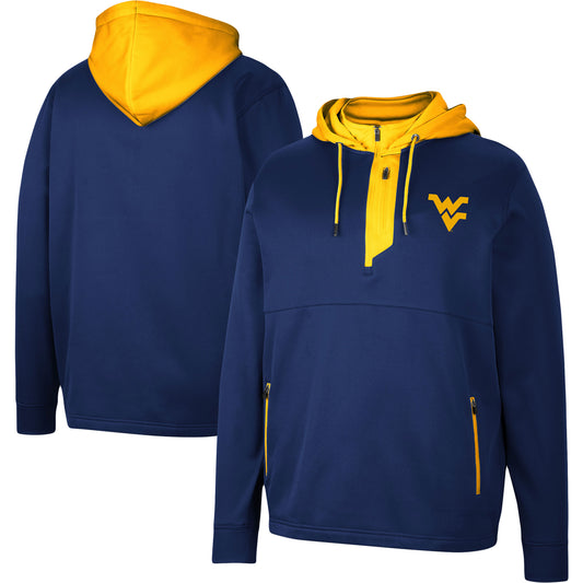 Men's Colosseum Navy West Virginia Mountaineers Luge 3.0 Quarter-Zip Hoodie