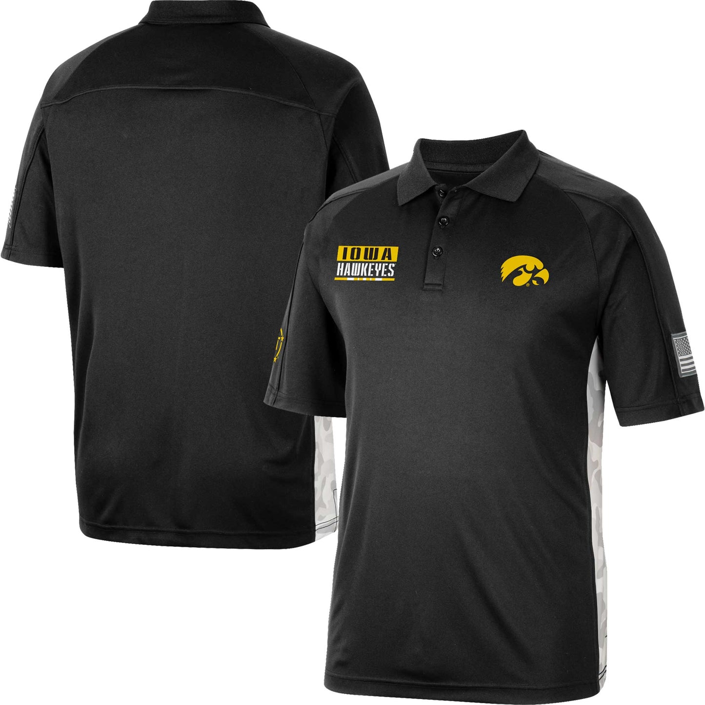 Men's Colosseum Black Iowa Hawkeyes OHT Military Appreciation Snow Camo Polo