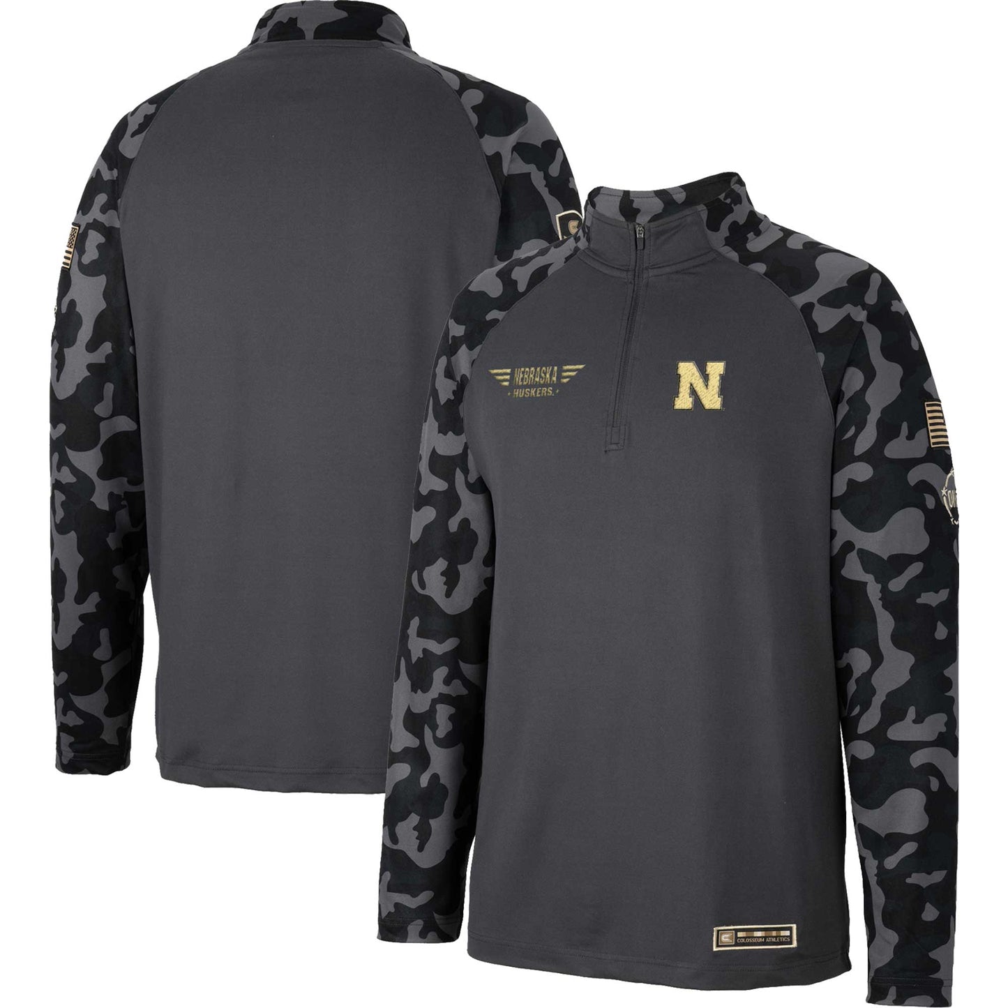 Men's Colosseum Charcoal Nebraska Huskers OHT Military Appreciation Long Range Raglan Quarter-Zip Jacket