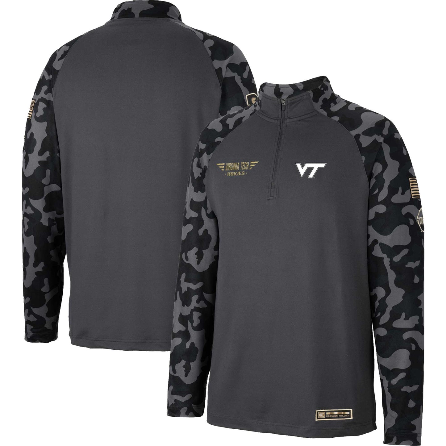 Men's Colosseum Charcoal Virginia Tech Hokies OHT Military Appreciation Long Range Raglan Quarter-Zip Jacket