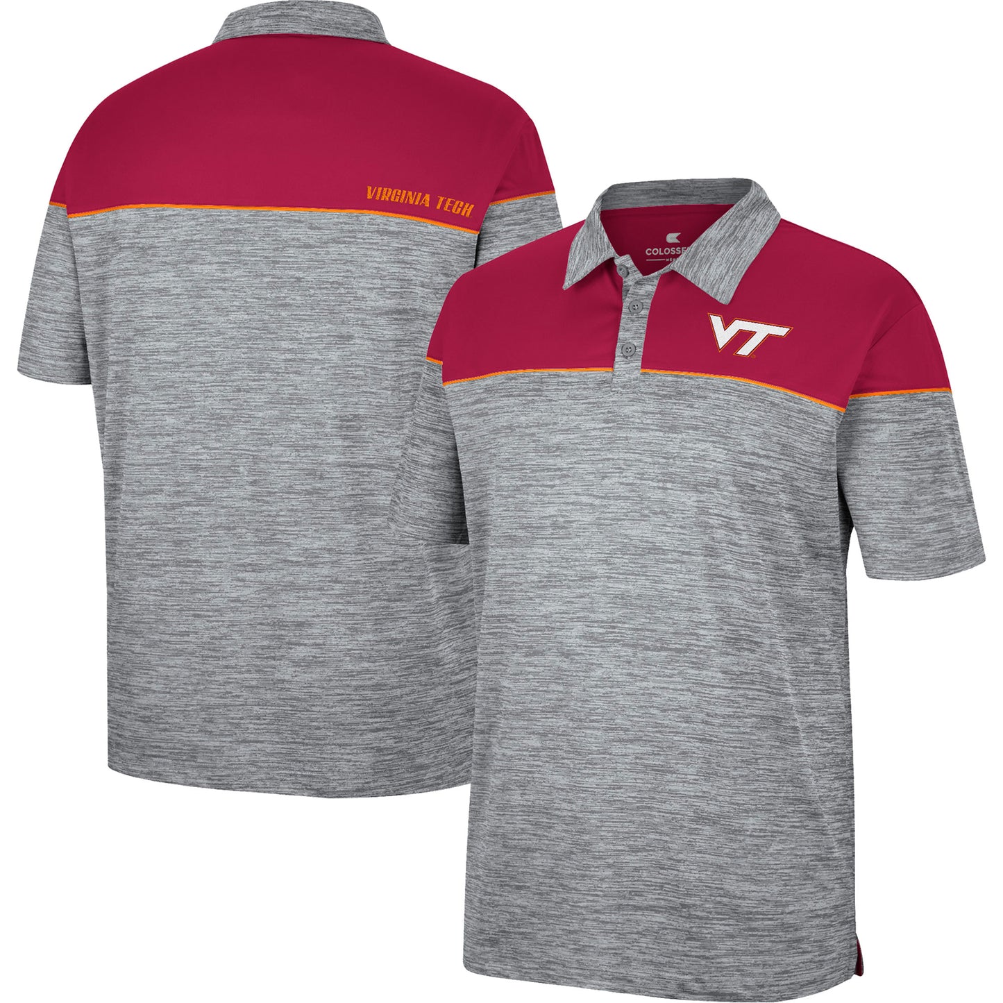 Men's Colosseum Heathered Gray/Maroon Virginia Tech Hokies Birdie Polo