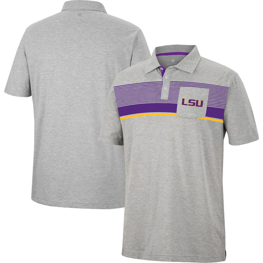 Men's Colosseum Heathered Gray LSU Tigers Golfer Pocket Polo