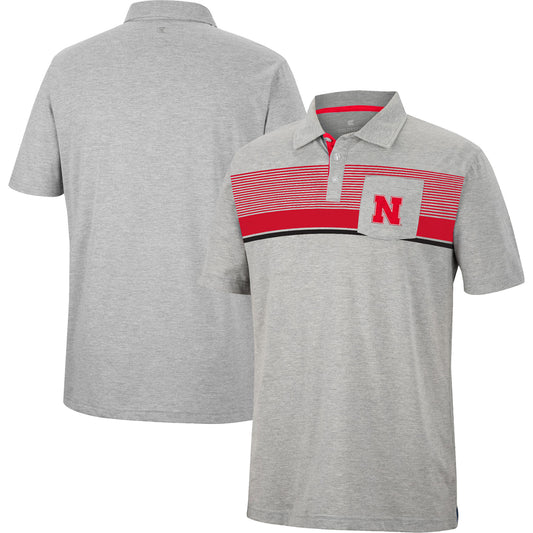 Men's Colosseum Heathered Gray Nebraska Huskers Golfer Pocket Polo