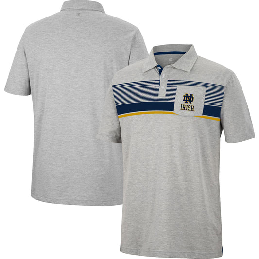 Men's Colosseum Heathered Gray Notre Dame Fighting Irish Golfer Pocket Polo