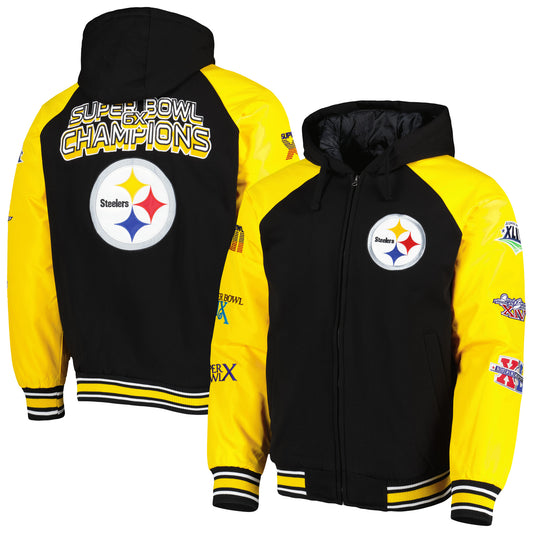 Men's G-III Sports by Carl Banks Black Pittsburgh Steelers Defender Raglan Full-Zip Hoodie Varsity Jacket