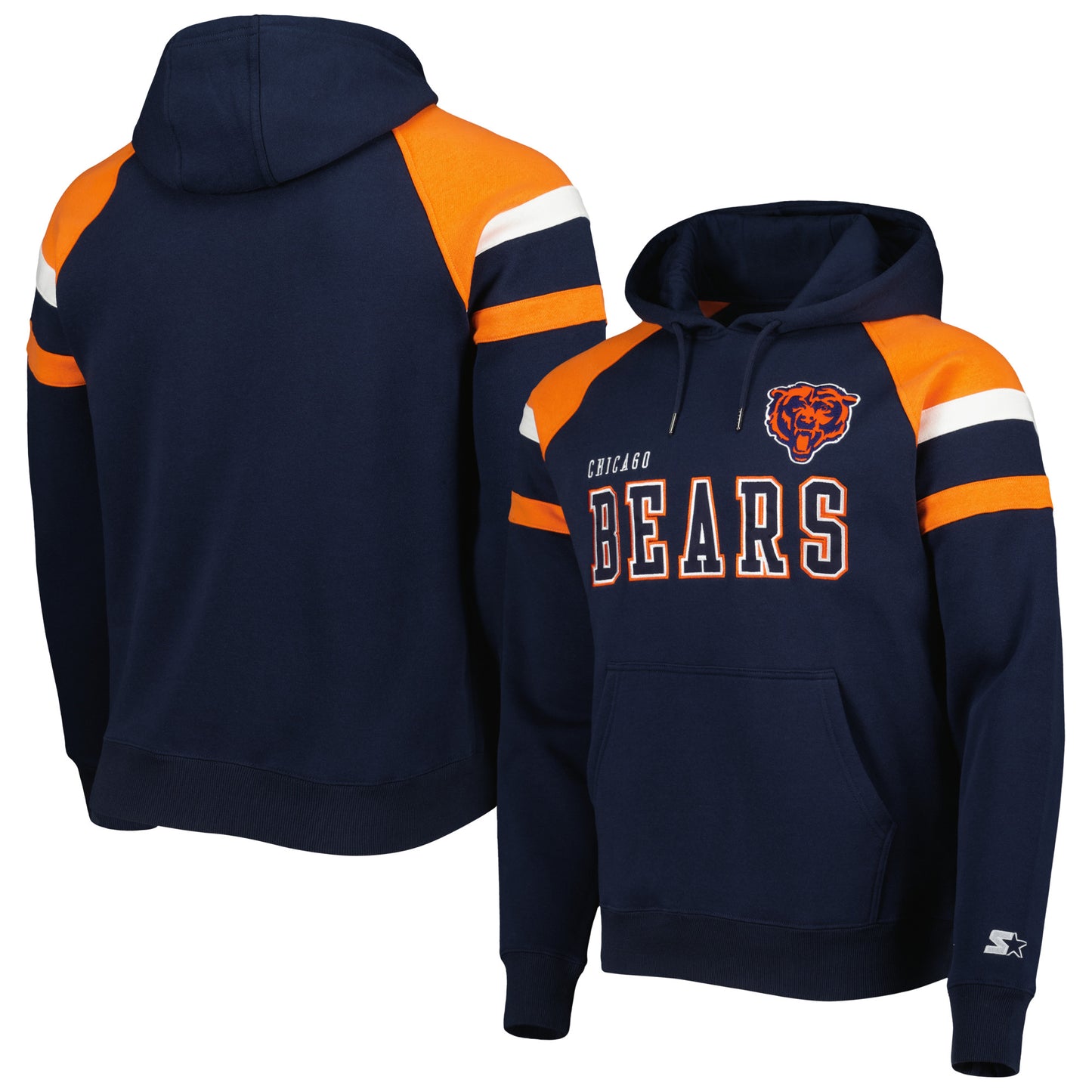 Men's Starter Navy Chicago Bears Draft Fleece Raglan Pullover Hoodie