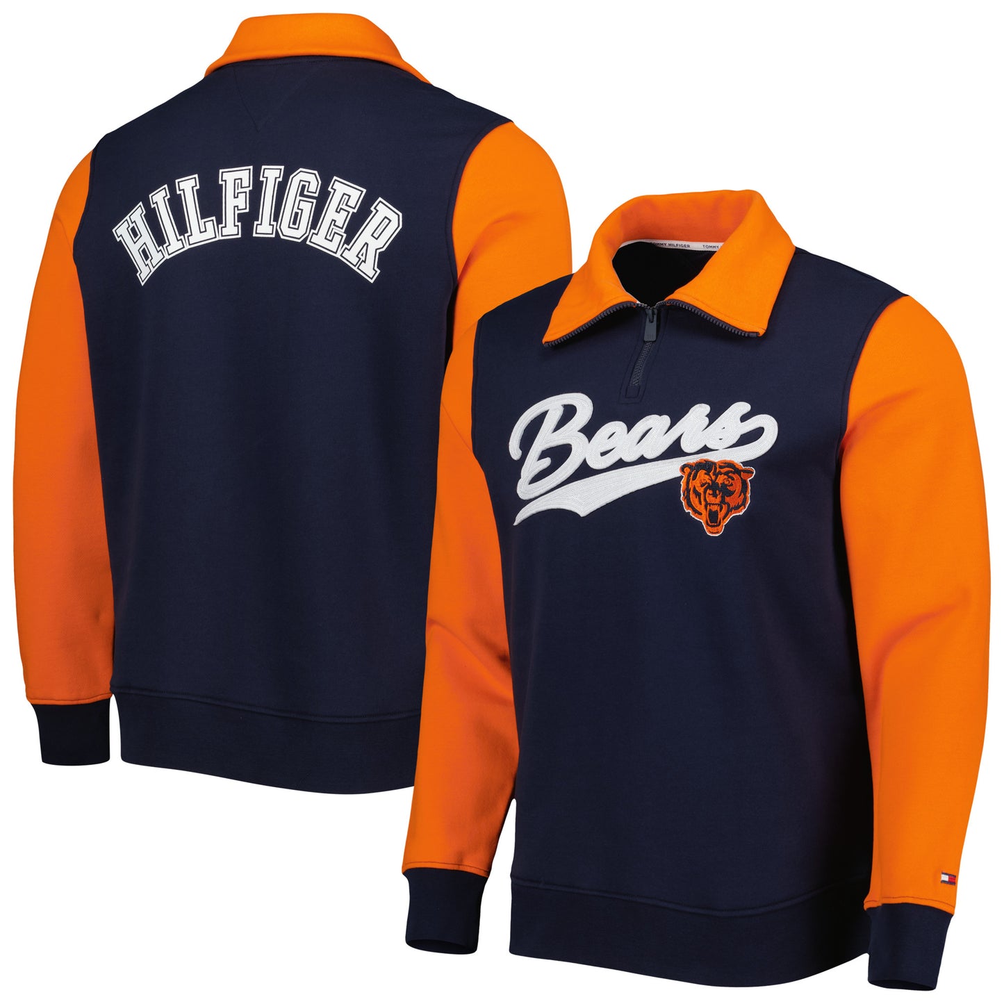 Men's Tommy Hilfiger Navy/Orange Chicago Bears Aiden Quarter-Zip Sweatshirt