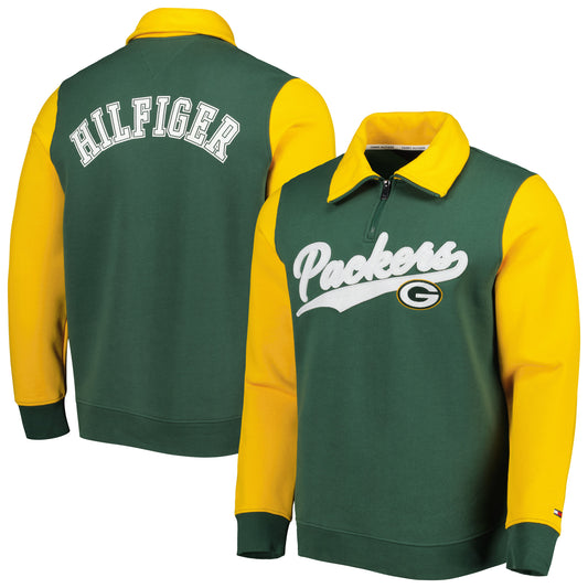 Men's Tommy Hilfiger Green/Gold Green Bay Packers Aiden Quarter-Zip Sweatshirt