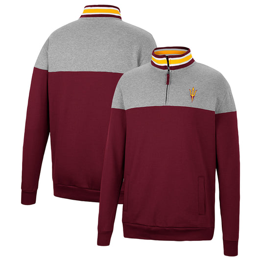 Men's Colosseum Heathered Gray/Maroon Arizona State Sun Devils Be the Ball Quarter-Zip Top