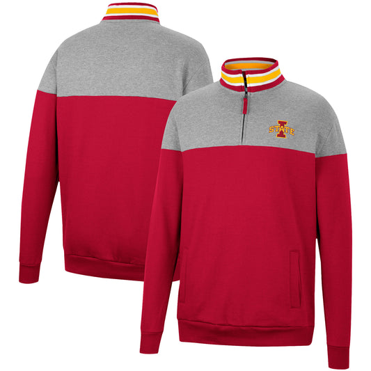 Men's Colosseum Heathered Gray/Cardinal Iowa State Cyclones Be the Ball Quarter-Zip Top