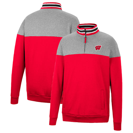 Men's Colosseum Red/Heather Gray Wisconsin Badgers Be the Ball Quarter-Zip Top