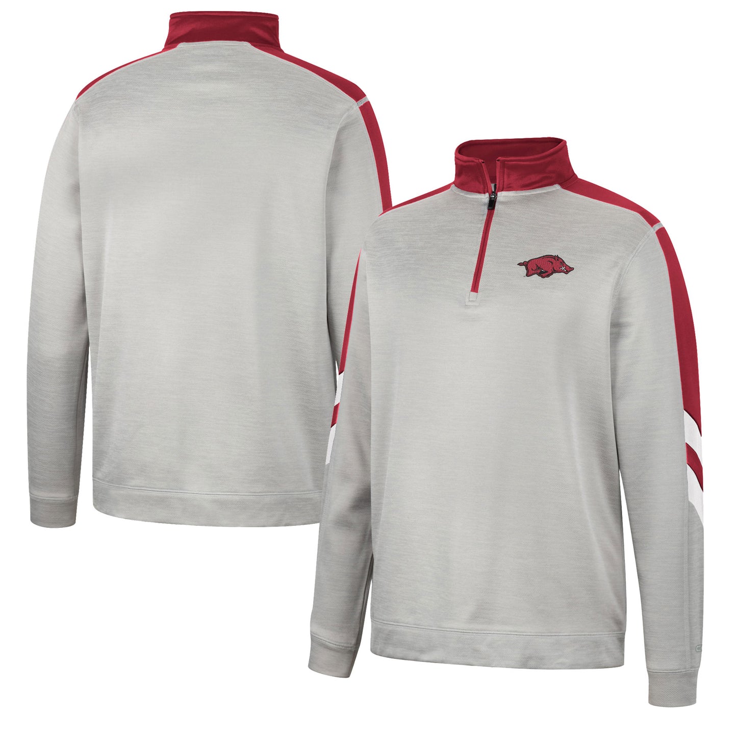 Men's Colosseum Gray/Cardinal Arkansas Razorbacks Bushwood Fleece Quarter-Zip Jacket