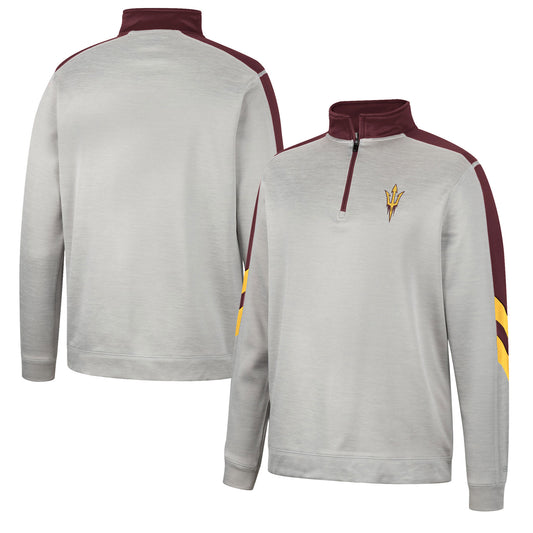 Men's Colosseum Gray/Maroon Arizona State Sun Devils Bushwood Fleece Quarter-Zip Jacket