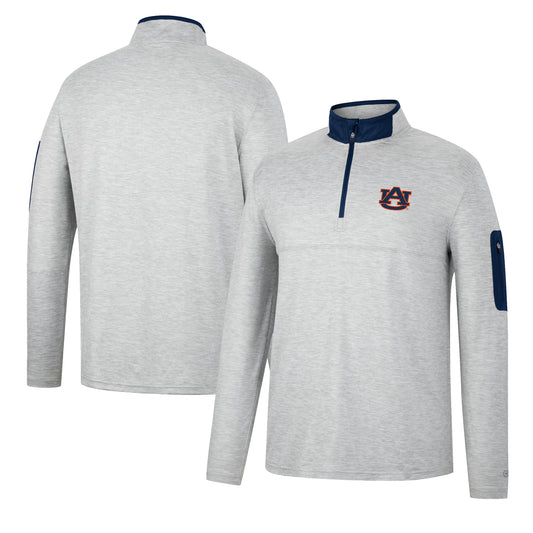 Men's Colosseum Heathered Gray/Navy Auburn Tigers Country Club Windshirt Quarter-Zip Jacket