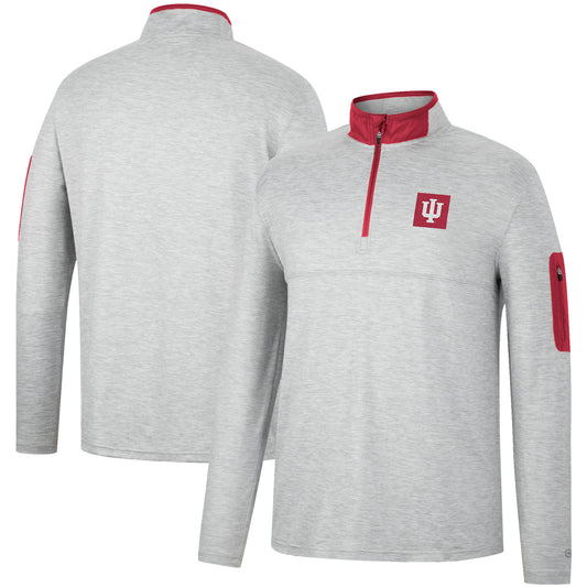 Men's Colosseum Heathered Gray/Crimson Indiana Hoosiers Country Club Windshirt Quarter-Zip Jacket