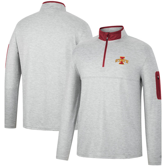 Men's Colosseum Heathered Gray/Cardinal Iowa State Cyclones Country Club Windshirt Quarter-Zip Jacket