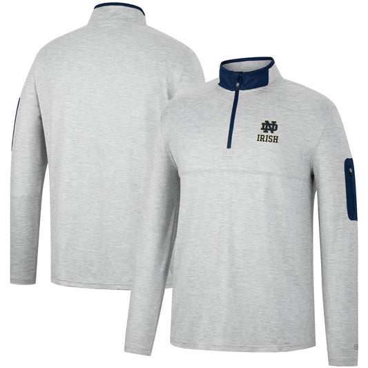 Men's Colosseum Heathered Gray/Navy Notre Dame Fighting Irish Country Club Windshirt Quarter-Zip Jacket