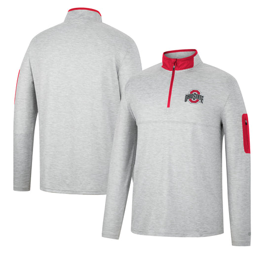 Men's Colosseum Heathered Gray/Scarlet Ohio State Buckeyes Country Club Windshirt Quarter-Zip Jacket