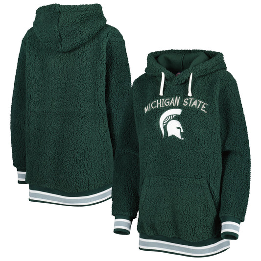 Women's G-III 4Her by Carl Banks Green Michigan State Spartans Game Over Sherpa Pullover Hoodie