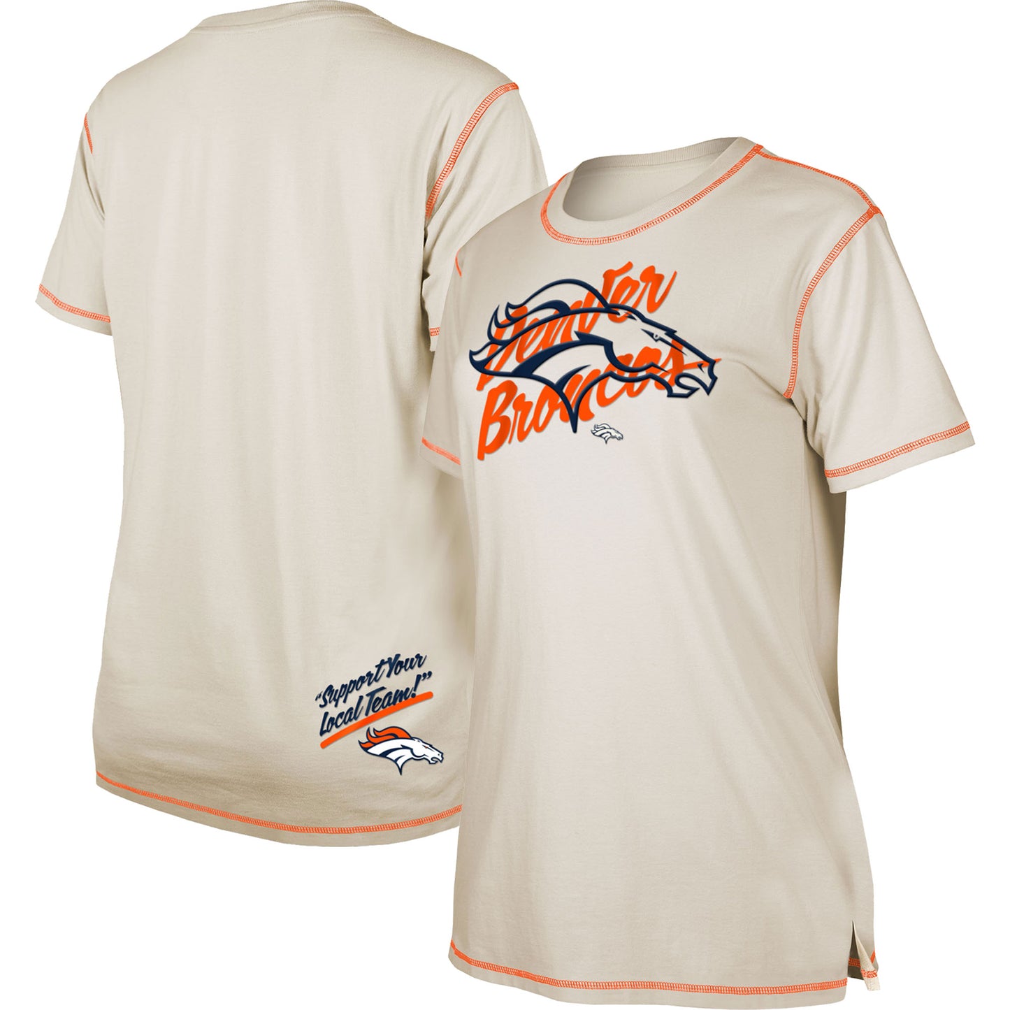 Women's New Era Cream Denver Broncos Split T-Shirt