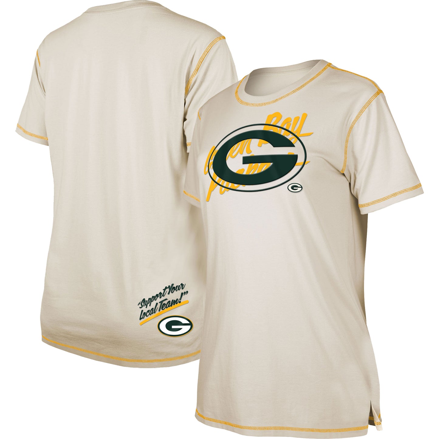 Women's New Era Cream Green Bay Packers Split T-Shirt