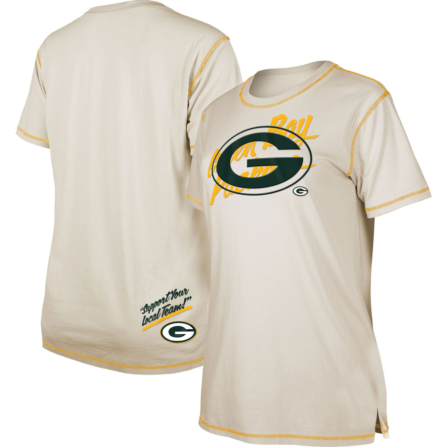 Women's New Era Cream Green Bay Packers Split T-Shirt