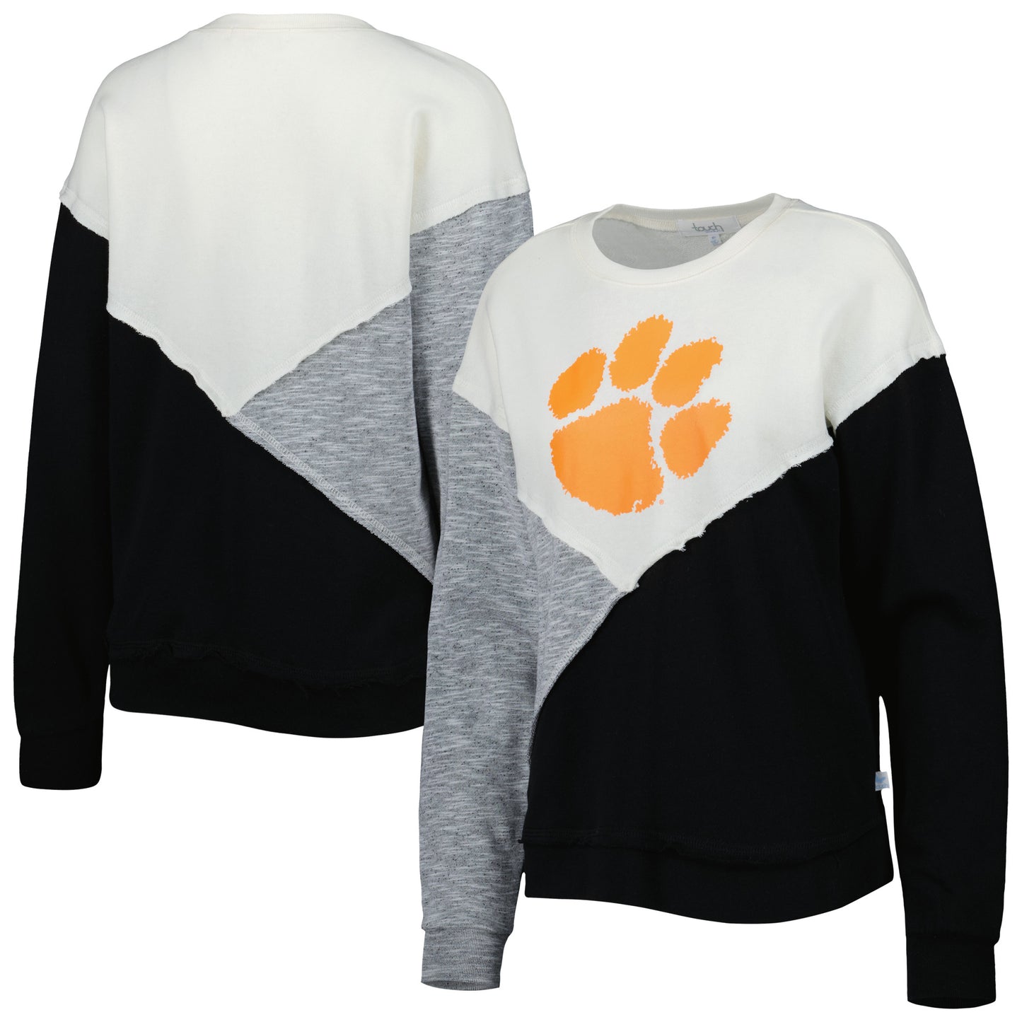 Women's Touch Cream/Black Clemson Tigers Star Player Pieced Pullover Sweatshirt