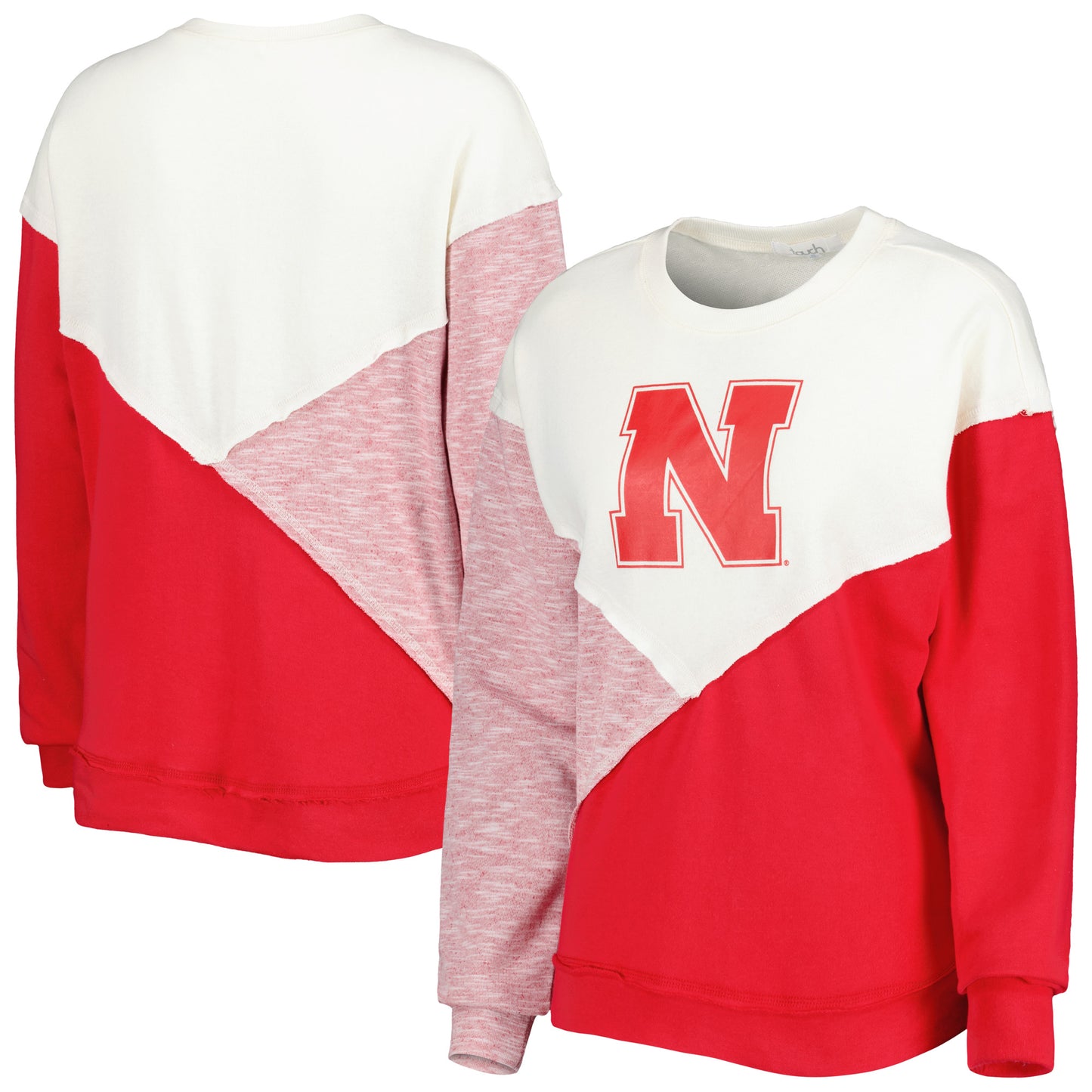 Women's Touch Cream/Scarlet Nebraska Huskers Star Player Pieced Pullover Sweatshirt