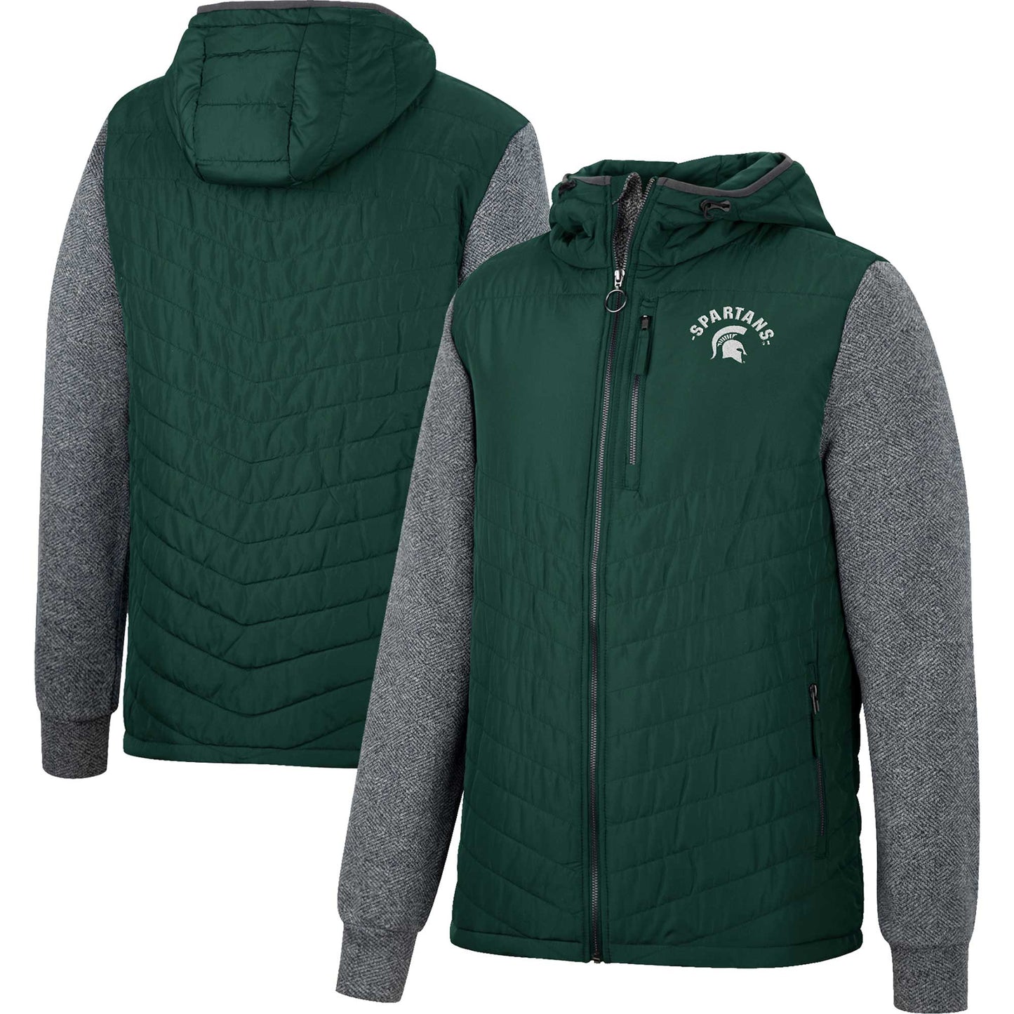 Men's Colosseum Green Michigan State Spartans Course Herringbone Full-Zip Hoodie