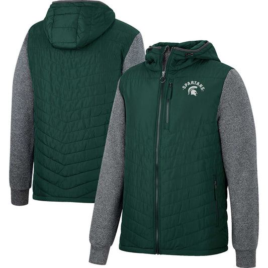 Men's Colosseum Green Michigan State Spartans Course Herringbone Full-Zip Hoodie