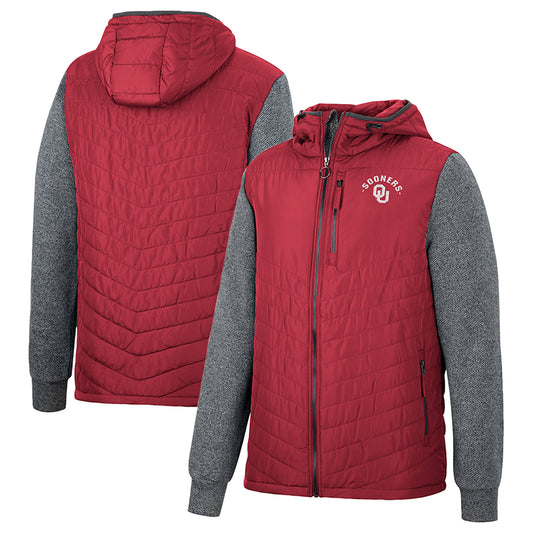 Men's Colosseum Crimson/Charcoal Oklahoma Sooners Course Herringbone Full-Zip Hoodie