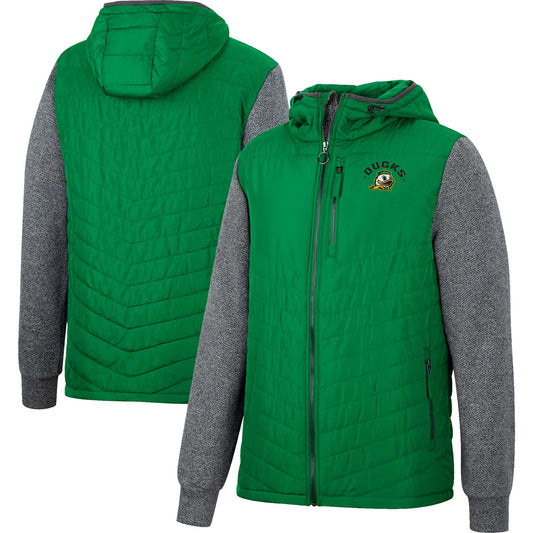 Men's Colosseum Green/Charcoal Oregon Ducks Course Herringbone Full-Zip Hoodie