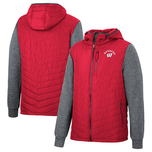 Men's Colosseum Red Wisconsin Badgers Course Herringbone Full-Zip Hoodie