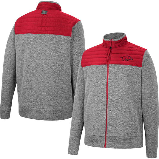 Men's Colosseum Gray/Cardinal Arkansas Razorbacks Putter Herringbone Full-Zip Jacket