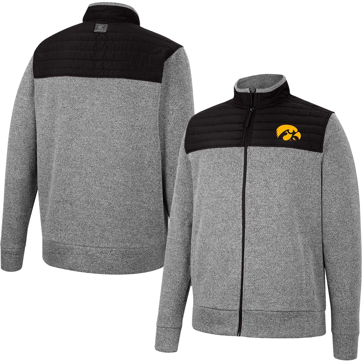 Men's Colosseum Gray/Black Iowa Hawkeyes Putter Herringbone Full-Zip Jacket