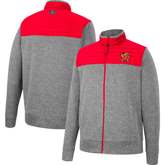 Men's Colosseum Gray/Red Maryland Terrapins Putter Herringbone Full-Zip Jacket