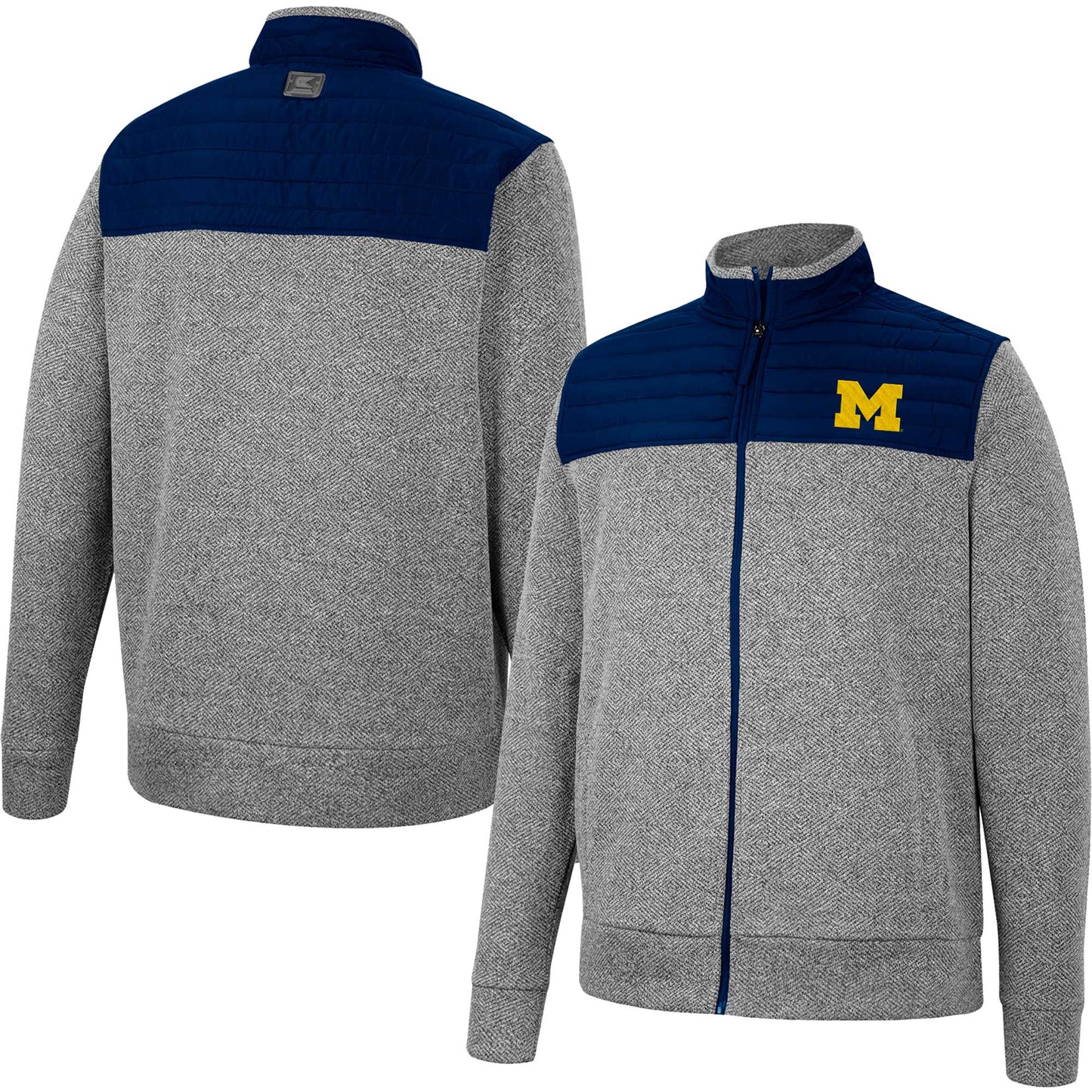 Men's Colosseum Gray/Navy Michigan Wolverines Putter Herringbone Full-Zip Jacket