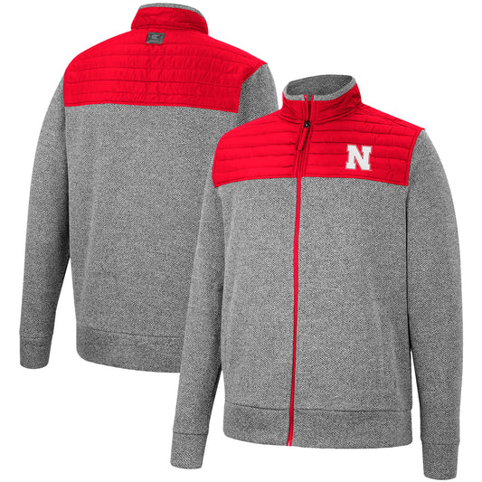 Men's Colosseum Gray/Scarlet Nebraska Huskers Putter Herringbone Full-Zip Jacket