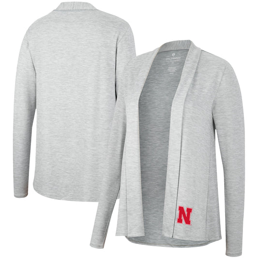 Women's Colosseum Heathered Gray Nebraska Huskers Charlton Open Cardigan