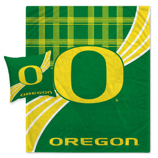 Oregon Ducks Plaid Wave Lightweight Blanket & Pillow Combo Set