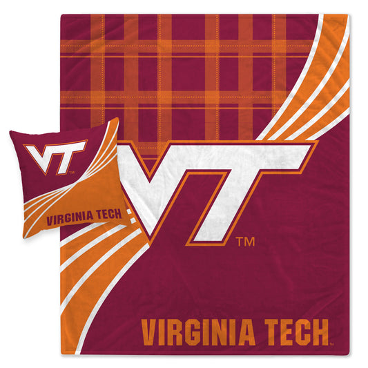 Virginia Tech Hokies Plaid Wave Lightweight Blanket & Pillow Combo Set