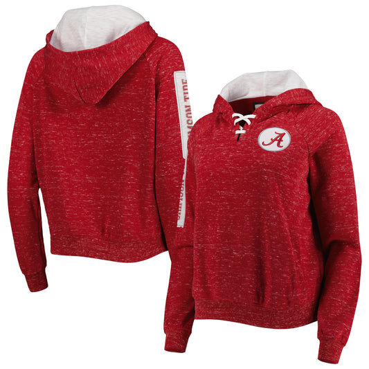 Women's Colosseum Crimson Alabama Crimson Tide The Devil Speckle Lace-Placket Raglan Pullover Hoodie