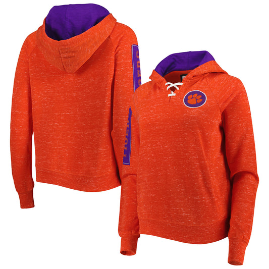 Women's Colosseum Orange Clemson Tigers The Devil Speckle Lace-Placket Raglan Pullover Hoodie