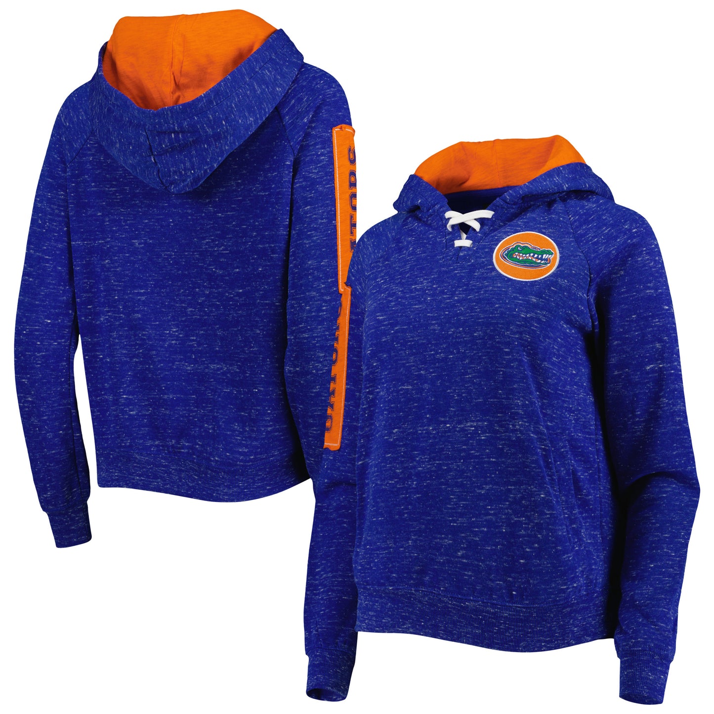 Women's Colosseum Royal Florida Gators The Devil Speckle Lace-Placket Raglan Pullover Hoodie