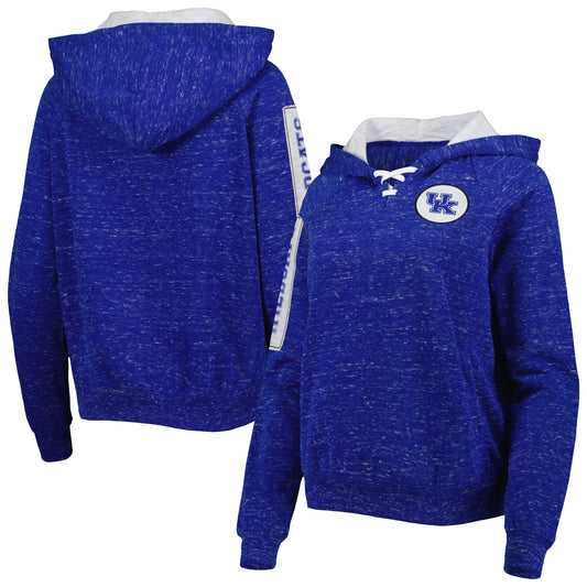 Women's Colosseum Royal Kentucky Wildcats The Devil Speckle Lace-Placket Raglan Pullover Hoodie